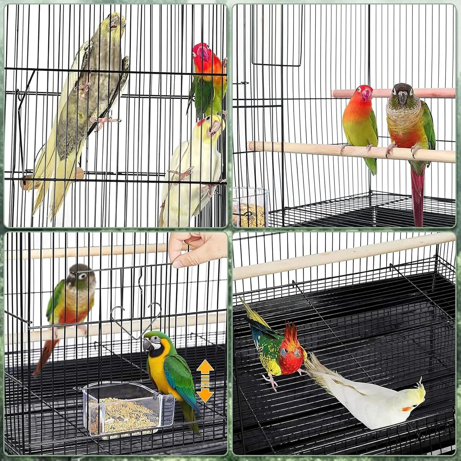 Portable Bird Carrier, Travel Cage with 2 Perches, 2 Food Bowls and Metal Tray