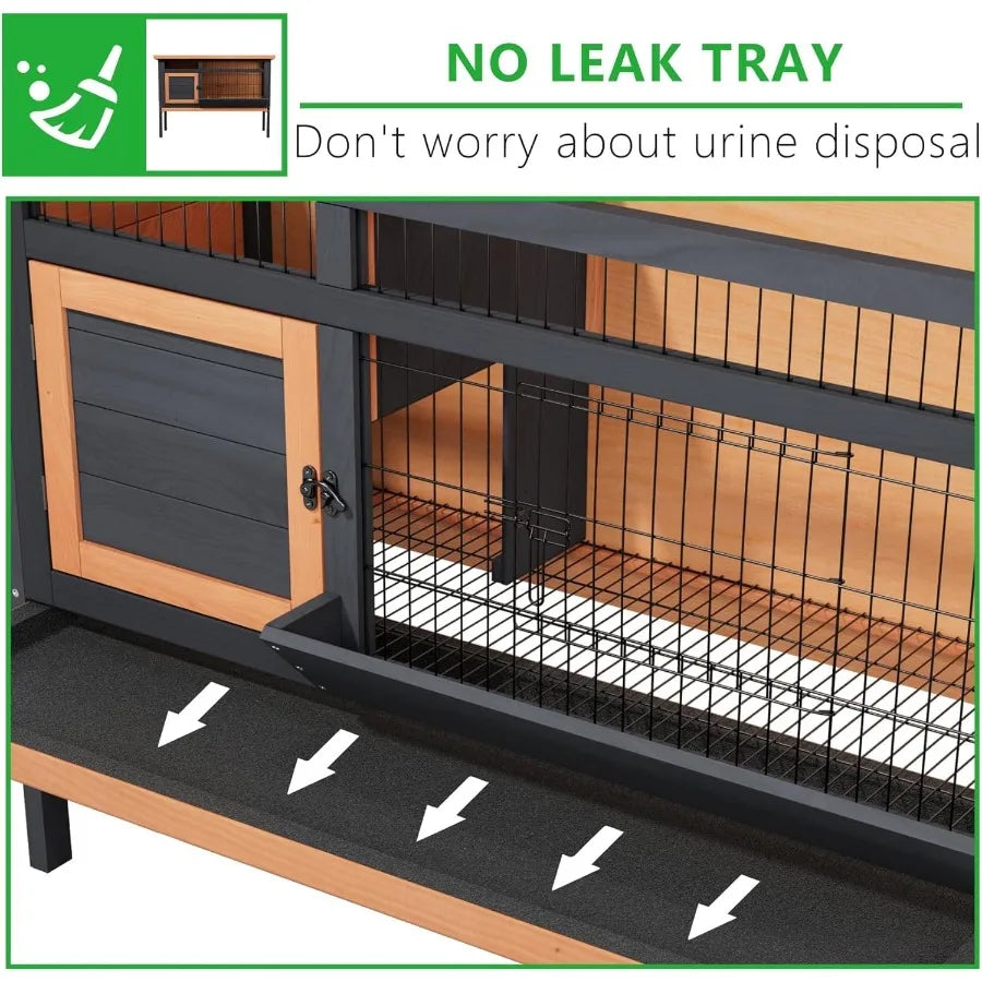 Rabbit Hutch, Hideout for Small Pets, Waterproof Chicken Coop, Wooden Construction and Deep Pull-Out Tray