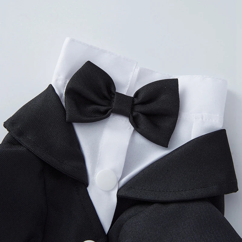 Tuxedo Formal Pet Wedding Party Suit for Small Medium Dogs, Bow Tie Shirt, Gentleman Costume