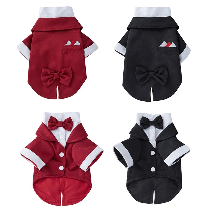 Tuxedo Formal Pet Wedding Party Suit for Small Medium Dogs, Bow Tie Shirt, Gentleman Costume