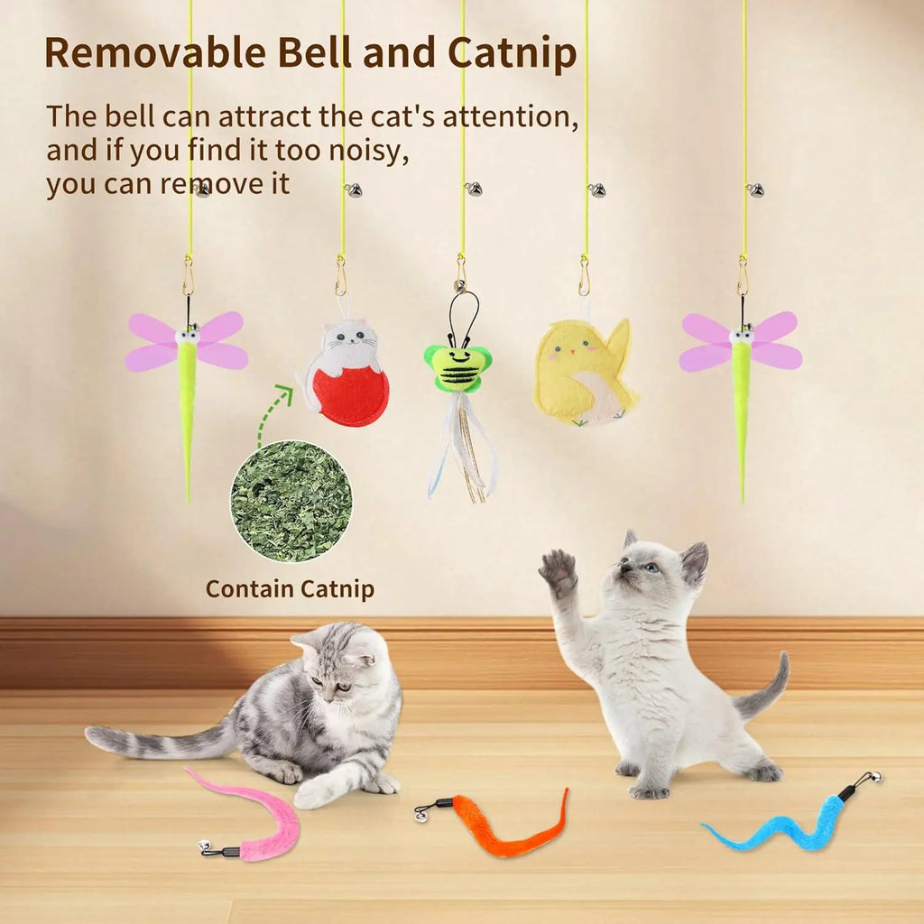 Interactive Cat Toys Set with Wand, 8 Teaser Refills & 3 Hanging Toys