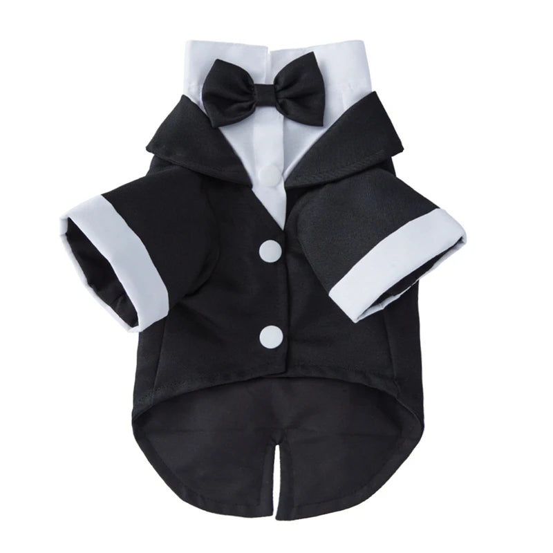 Tuxedo Formal Pet Wedding Party Suit for Small Medium Dogs, Bow Tie Shirt, Gentleman Costume