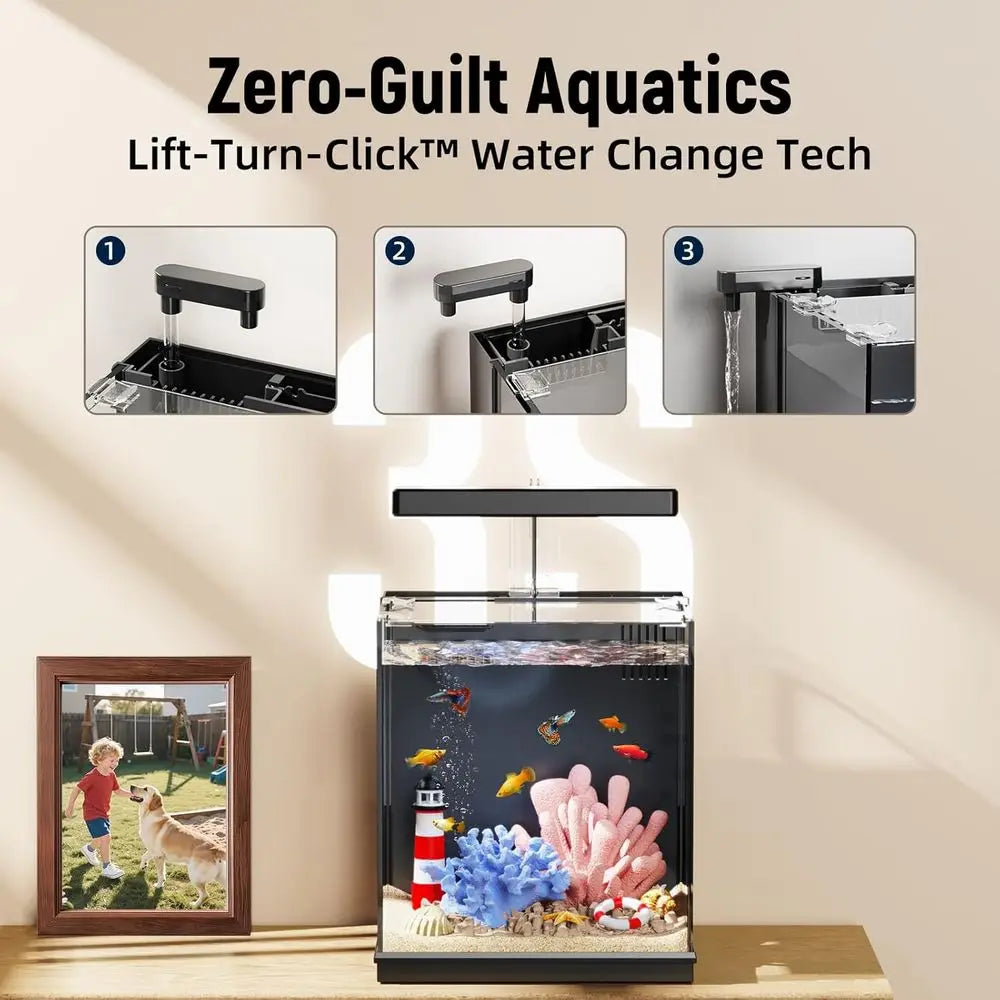 2 Gallon Betta Fish Aquariums with Filter & Light, Black