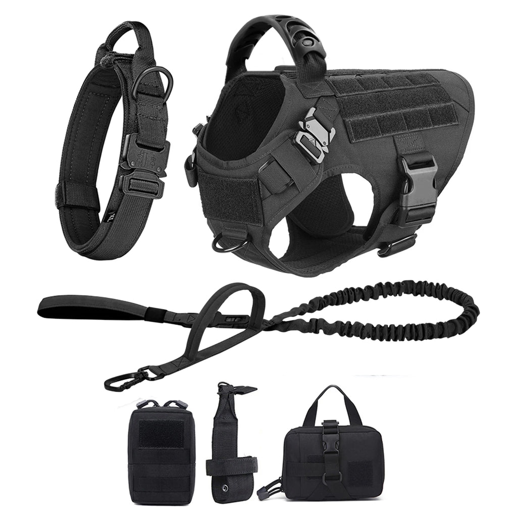Tactical Large Vest Harness And Leash Set and Collar For Medium Large Dogs