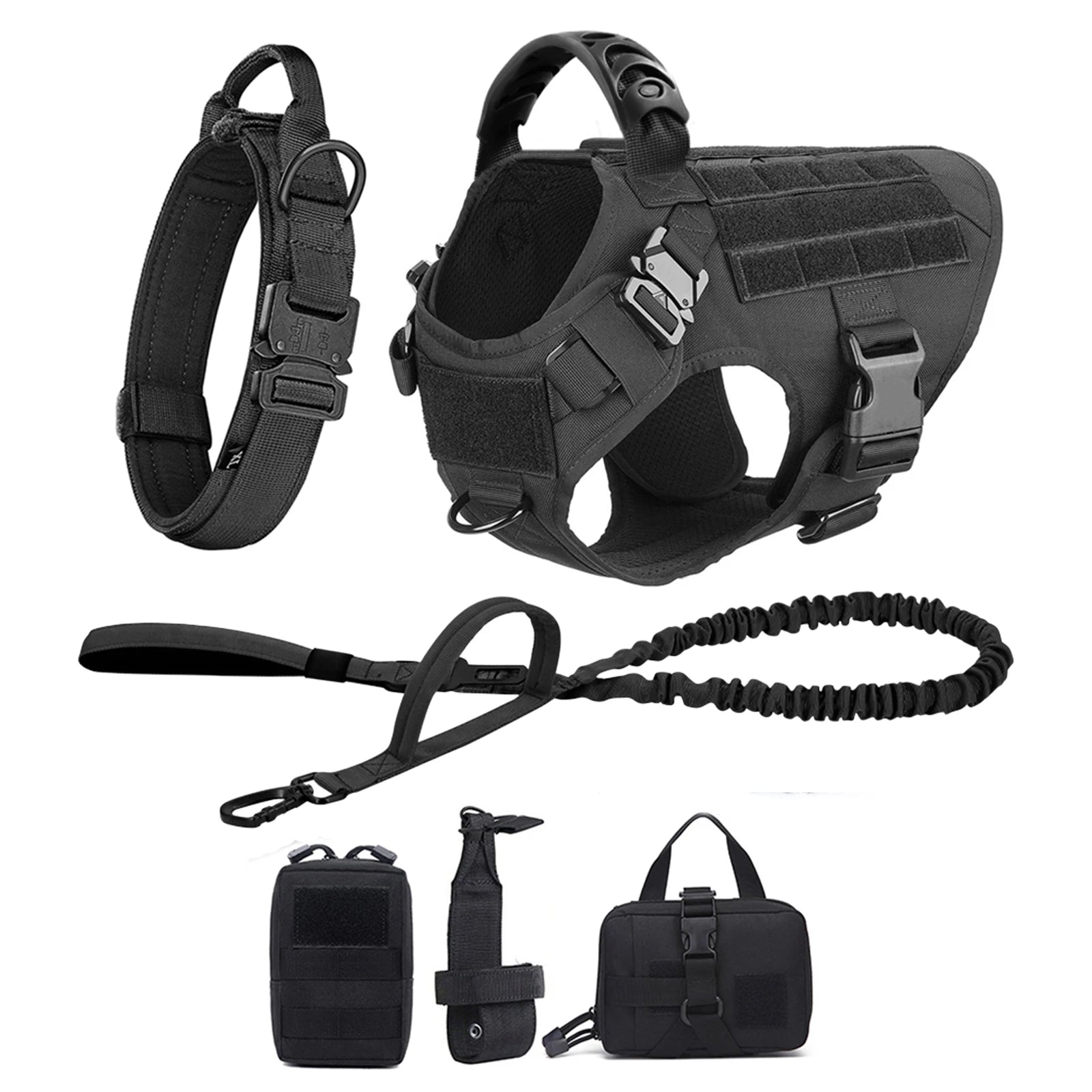 Tactical Large Vest Harness And Leash Set and Collar For Medium Large Dogs