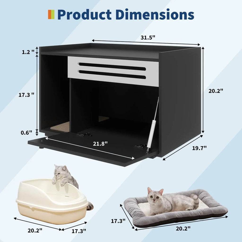 Spacious Hidden Cat Litter Box Furniture, Ventilated, Covered