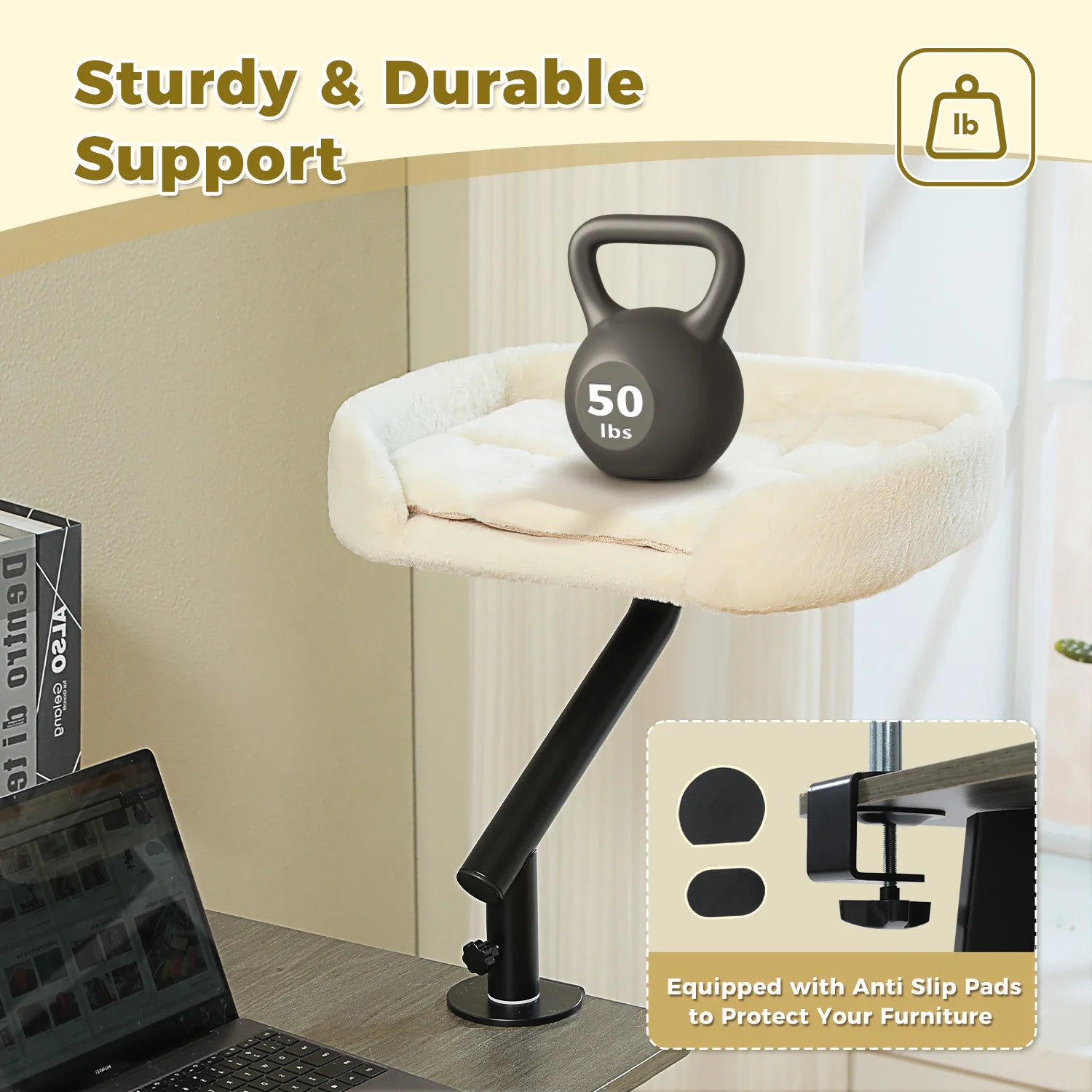 Cat Desk Bed, 360° Rotatable Stand for Indoor Cats, Adjustable