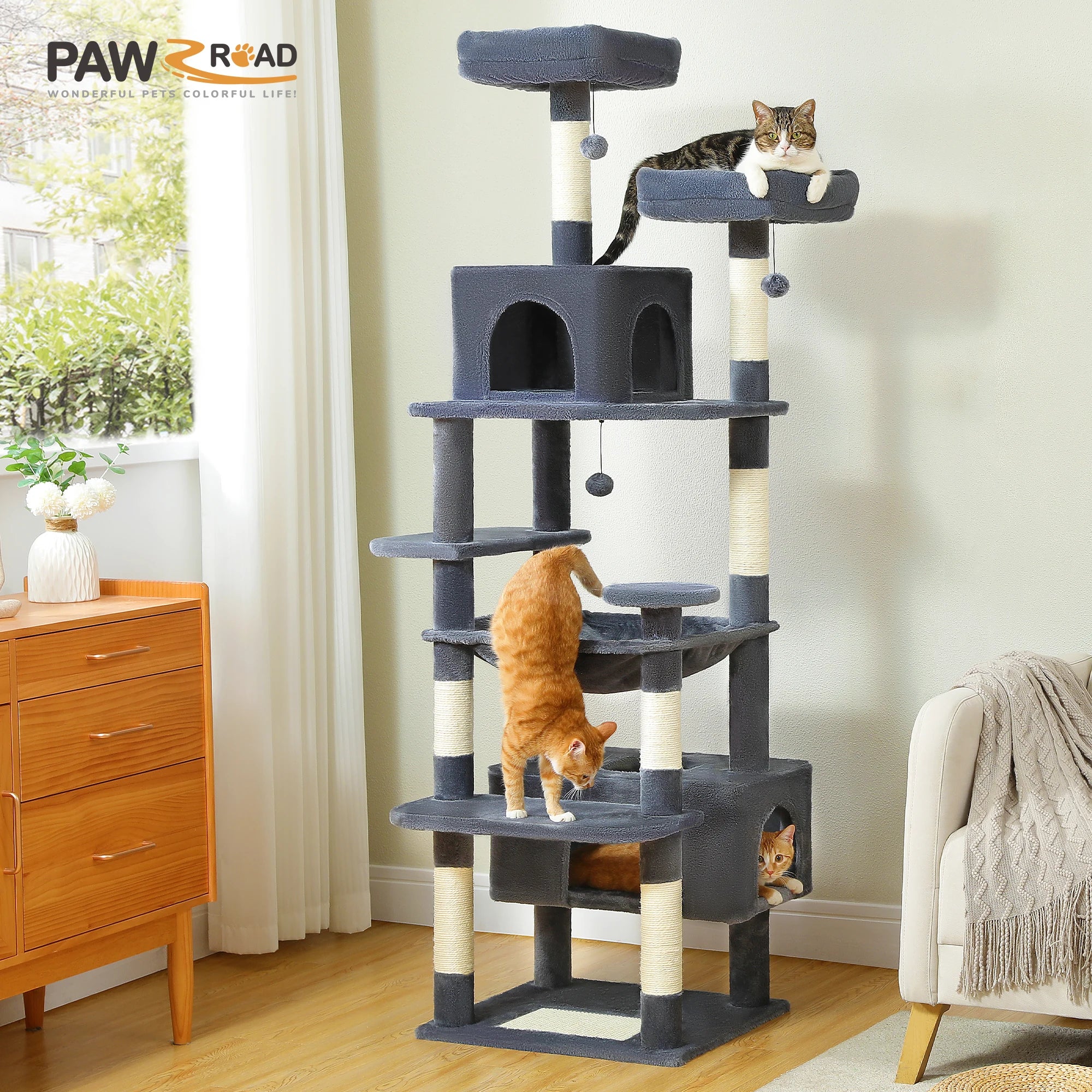 Large Cat Tree and Tower for Indoor Cats With Sisal-Covered Scratching Posts, Padded Perches and Condo