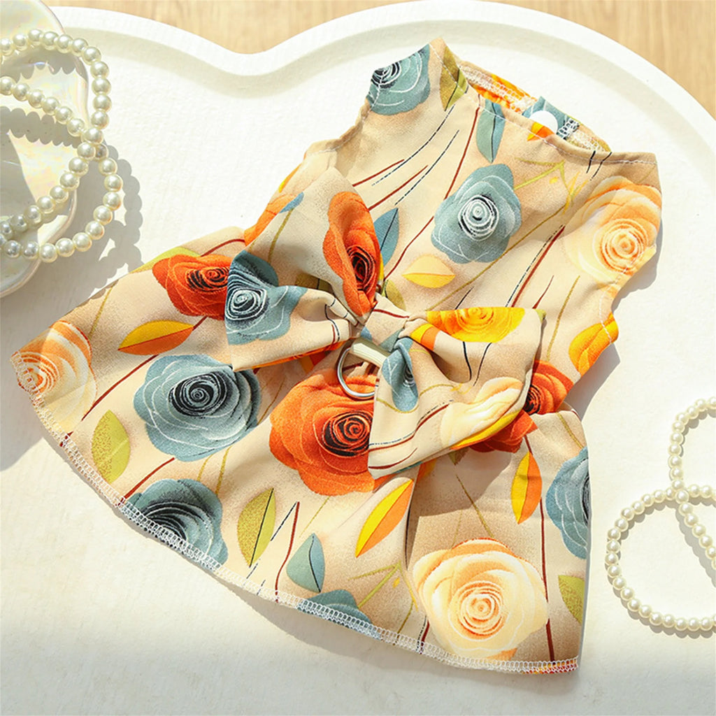 Cute Dog Floral Dress, Adorable Puppy Skirt for Small to Medium Sized Female Dogs/Cats