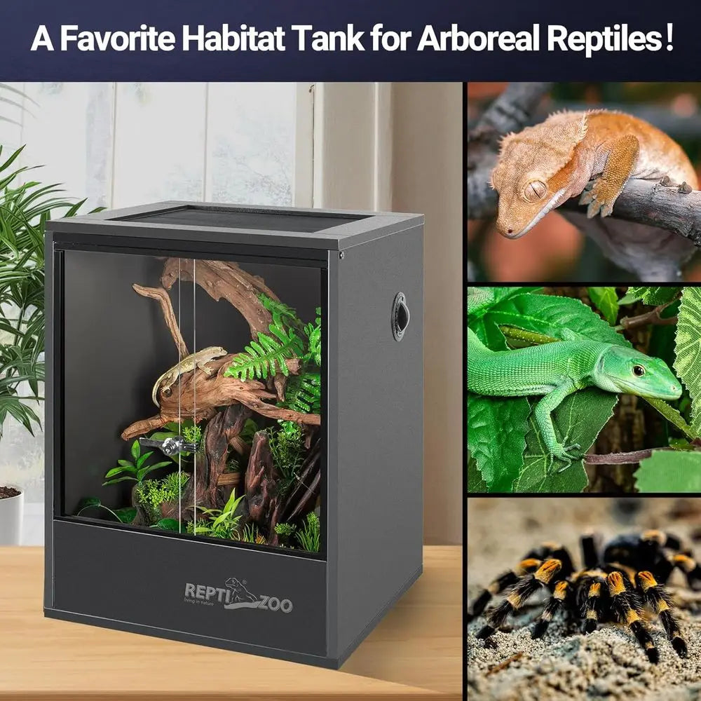 18x18x24 PVC Reptile Enclosure for Frogs, Lizards, Geckos, and Snakes, Sliding Door and Ventilated Top