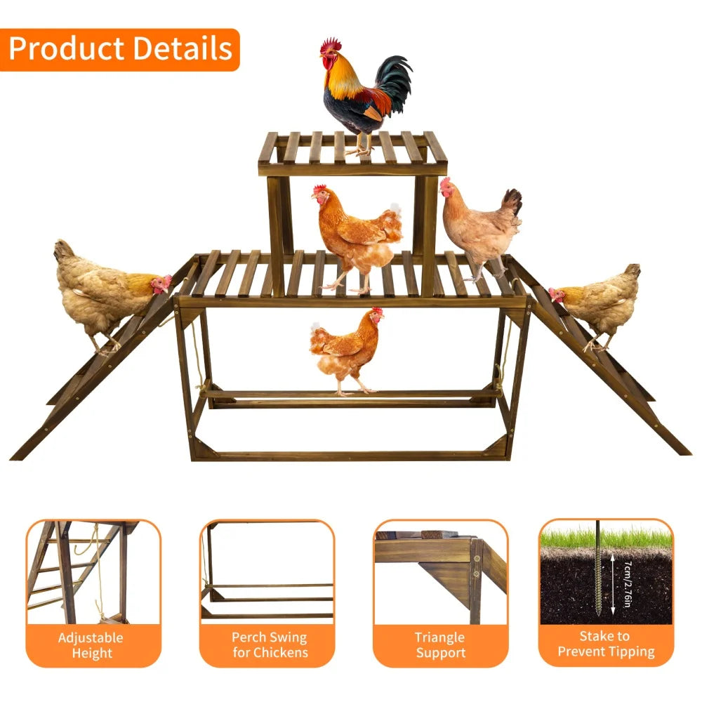 Solid Wood Chicken Perch and Climbing Ladder Activity with Roosting Bar