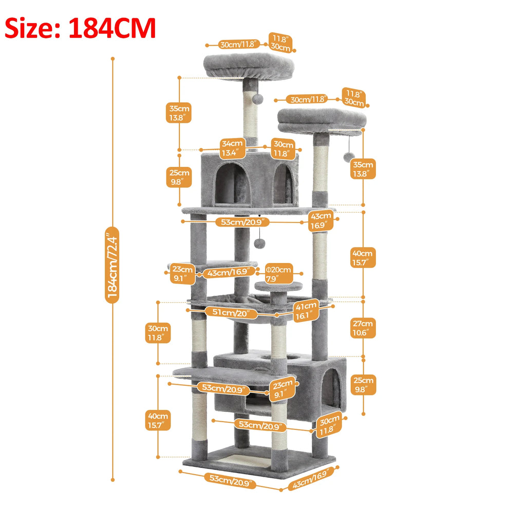 Large Cat Tree and Tower for Indoor Cats With Sisal-Covered Scratching Posts, Padded Perches and Condo