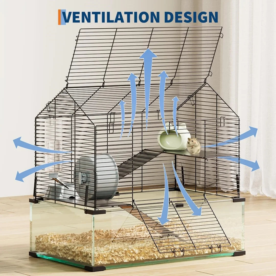 Large Metal Hamster Enclosure, + Glass Small Animal Cages for Littles