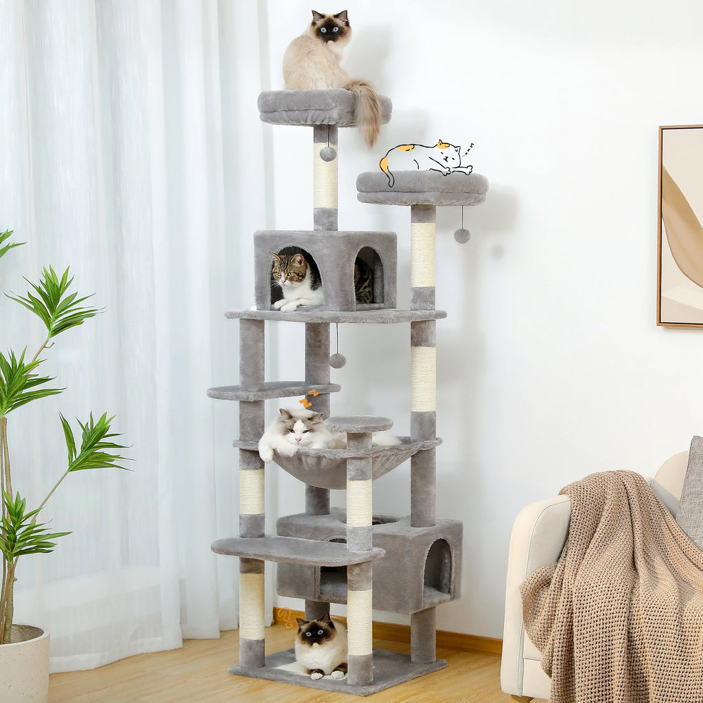Large Cat Tree and Tower for Indoor Cats With Sisal-Covered Scratching Posts, Padded Perches and Condo