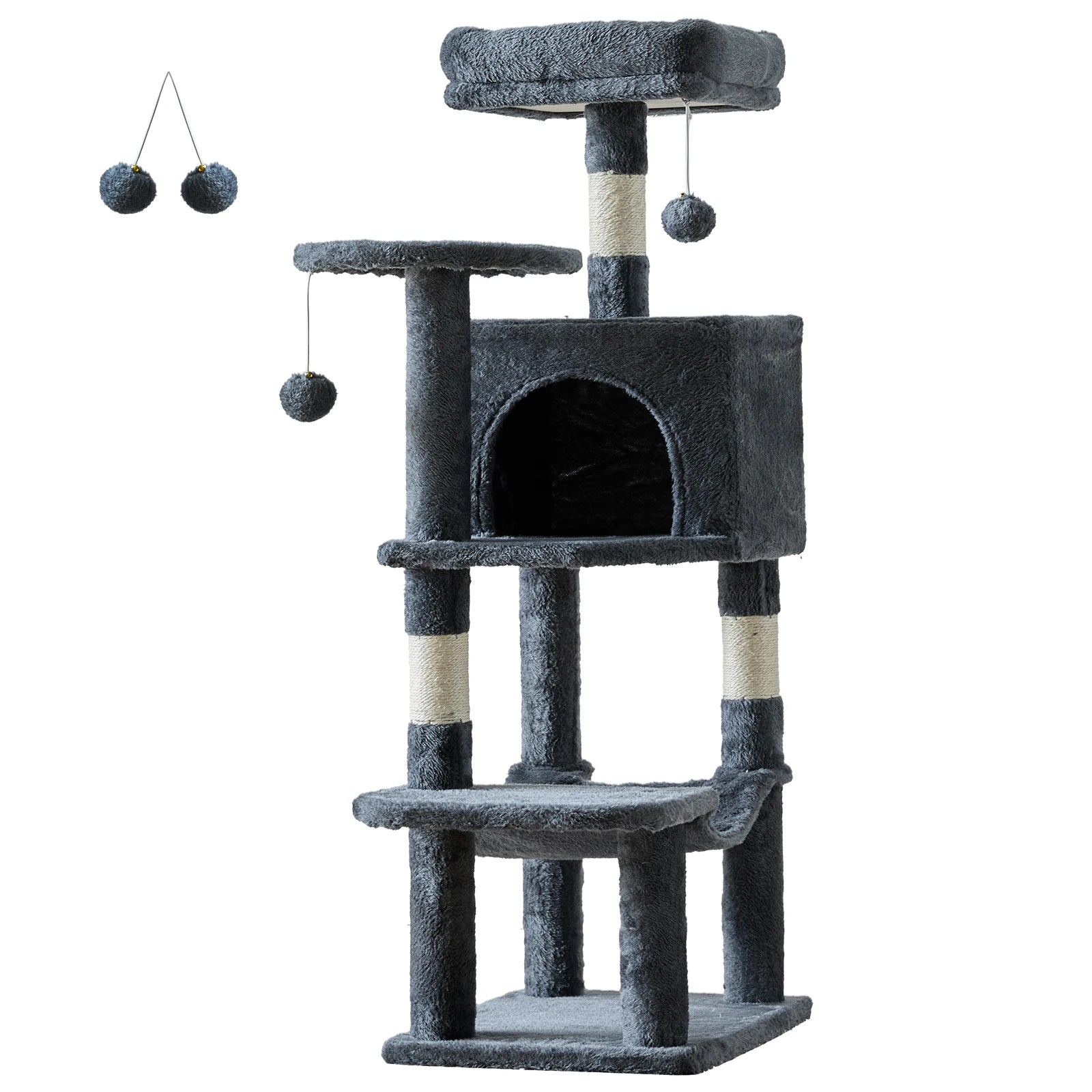 44 In. Tall Multi-Cat Climbing Tower Furniture, Scratching Posts, Stable