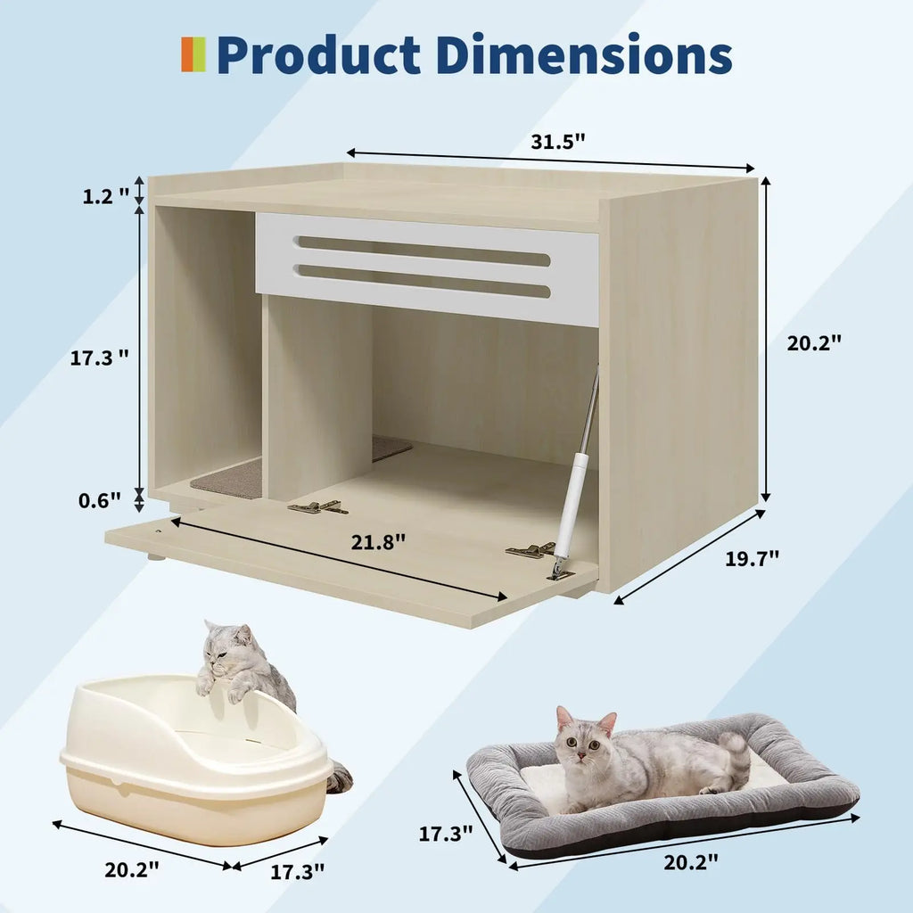 Spacious Hidden Cat Litter Box Furniture, Ventilated, Covered