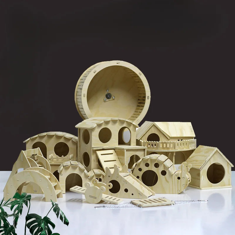 Wooden Hamster Toys, Cages, Running Wheels, Villas, Swings, Nests, Bite Resistant