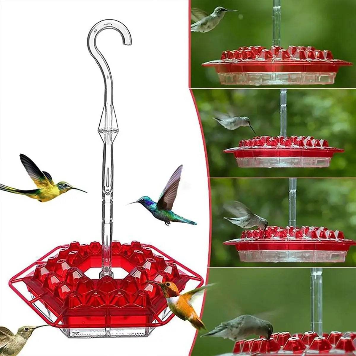 Outdoor Hanging Leak-Proof Hummingbird Feeders With 30 Feeding Ports and Built-in Moat