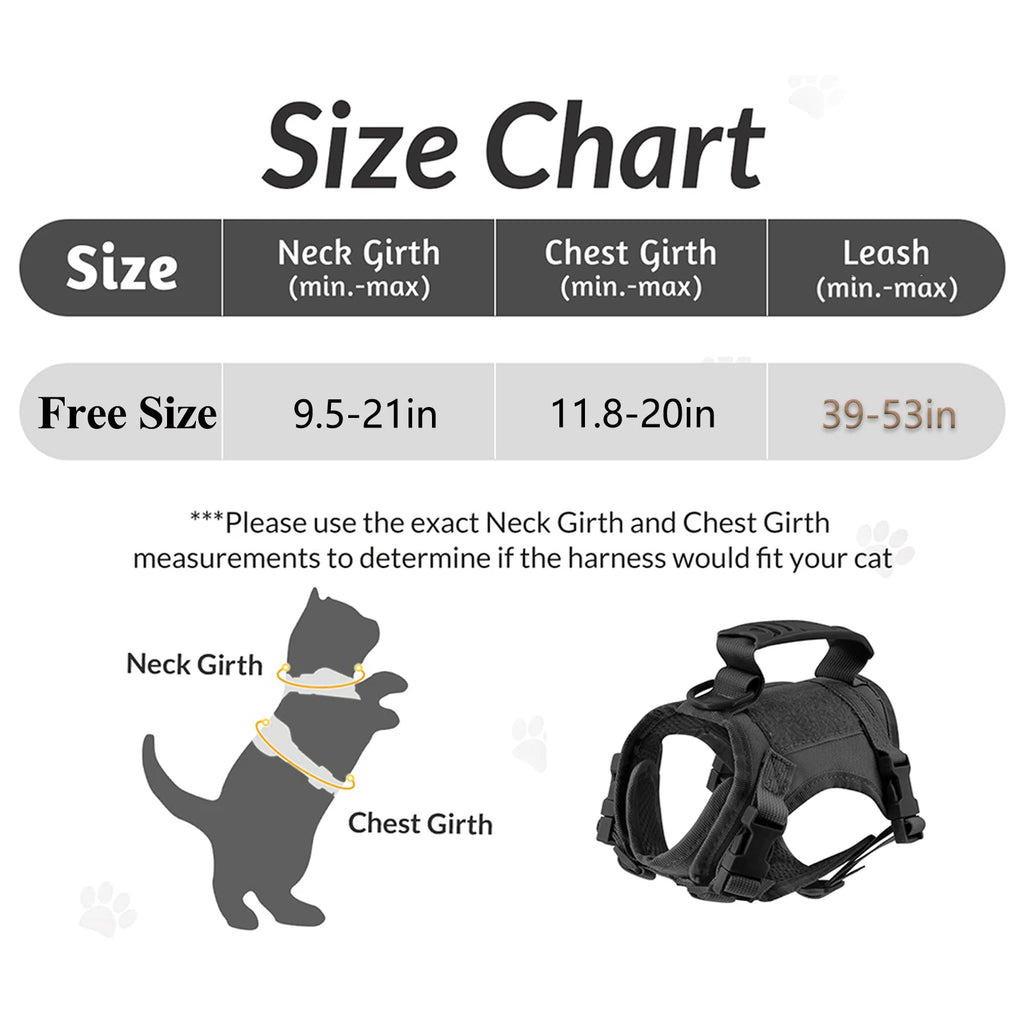 Tactical Cat Harness with Leash, Walking Escape Proof Adjustable Pet Vest with Control Handle For Cats / Dogs