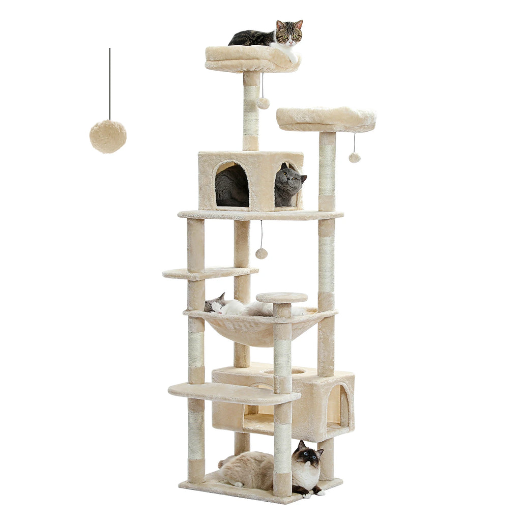 Large Cat Tree and Tower for Indoor Cats With Sisal-Covered Scratching Posts, Padded Perches and Condo