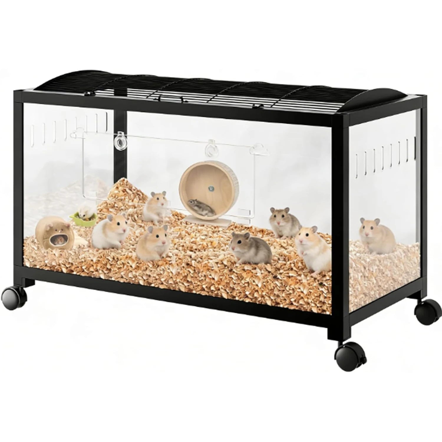 Hamster Cage with Wheels, Metal & Acrylic for Small Pets, Chew-Proof, Dual Doors, Easy Clean