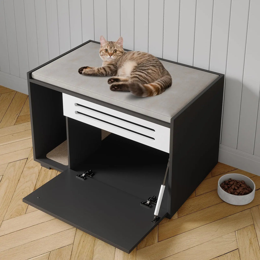 Spacious Hidden Cat Litter Box Furniture, Ventilated, Covered