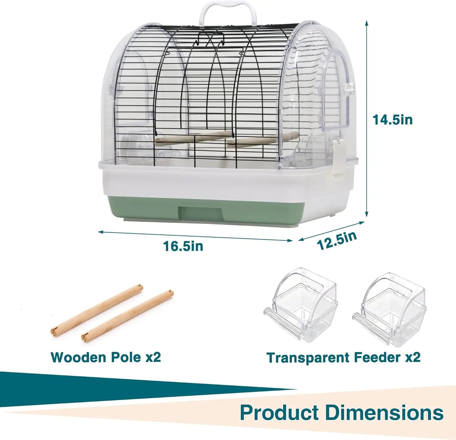 Portable Bird Carrier, Travel Cage with 2 Perches, 2 Food Bowls and Metal Tray