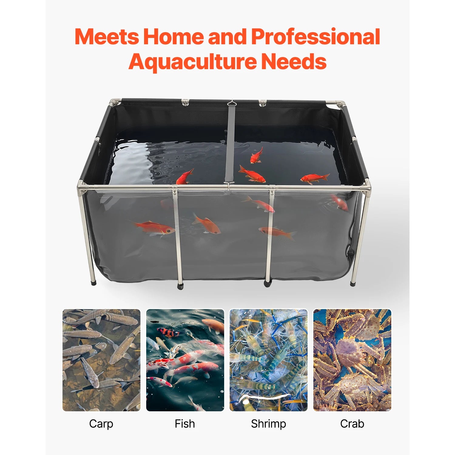 Canvas Above Ground Fish Pond PVC Koi Tank with Clear Viewing Panel for Breeding