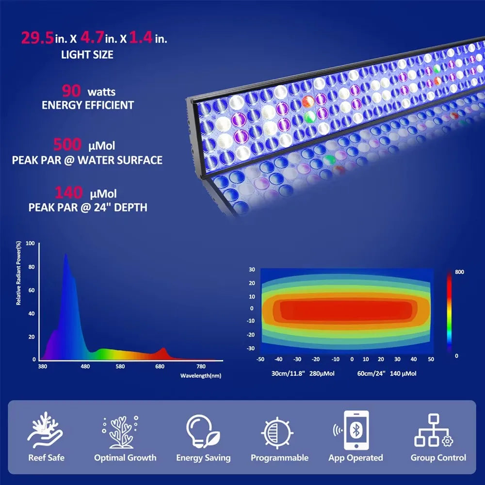 WiFi LED Full Spectrum Marine Aquarium Lamp For 60-240cm