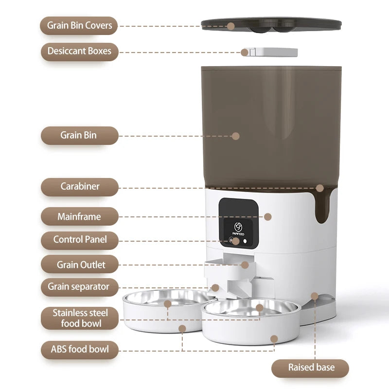 Double Bowl Smart Automatic Cat or Dog Food Dispenser, w/Wifi Timer Dosing, 7L large Capacity