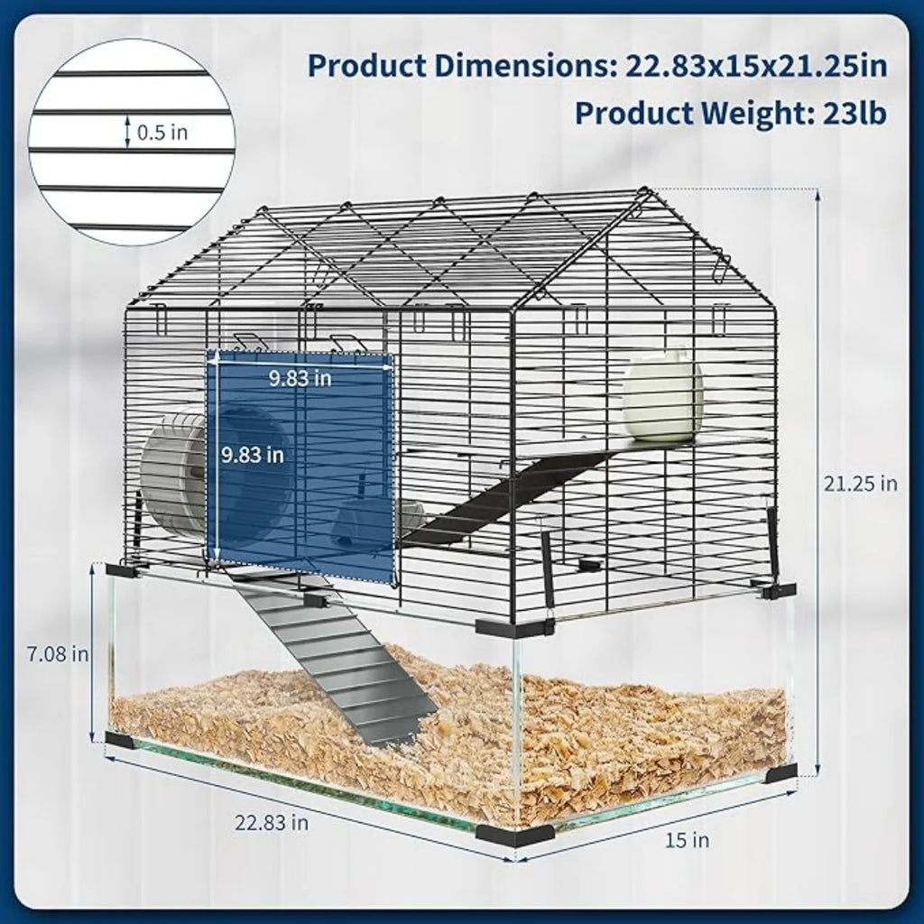Large Metal Hamster Enclosure, + Glass Small Animal Cages for Littles
