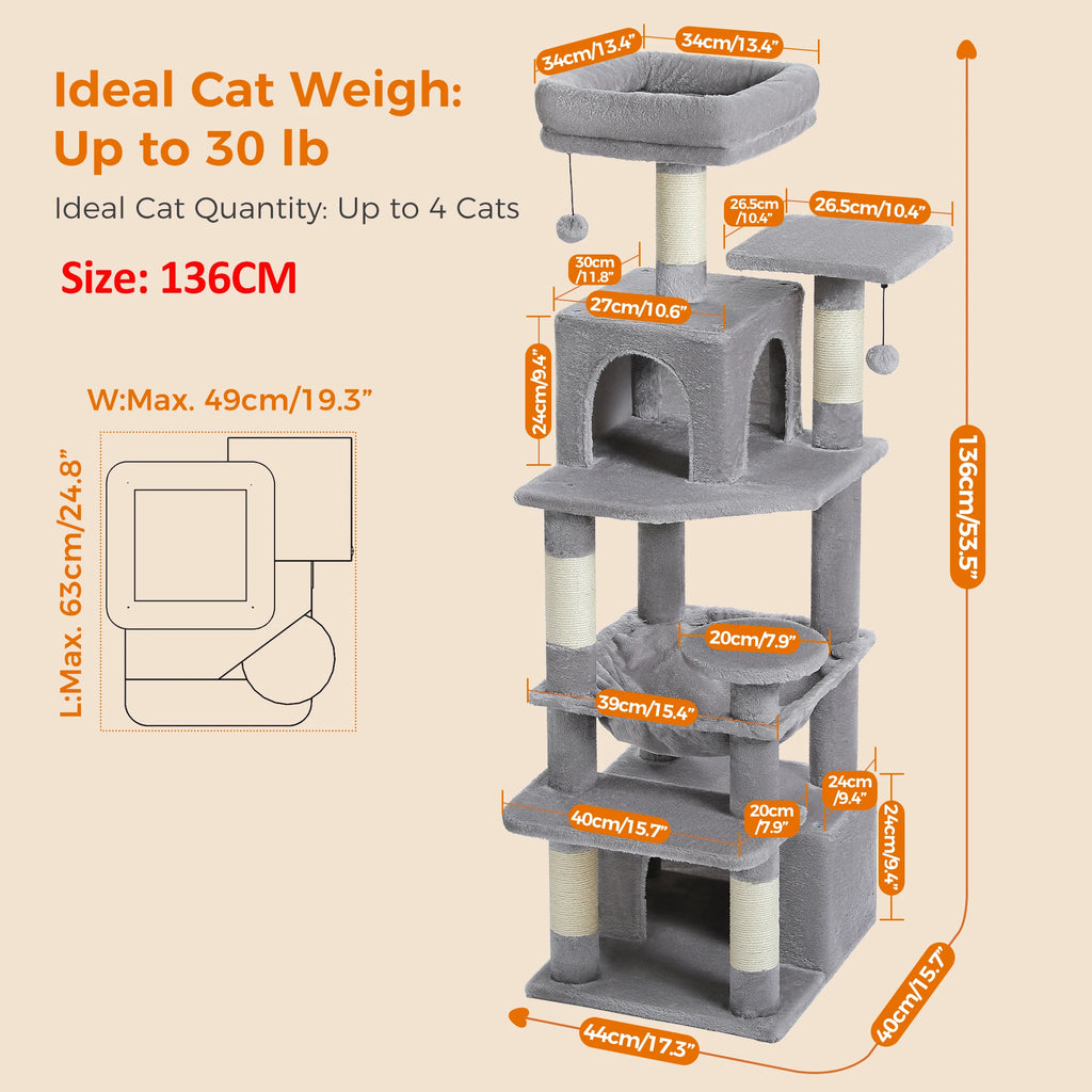 Large Cat Tree and Tower for Indoor Cats With Sisal-Covered Scratching Posts, Padded Perches and Condo
