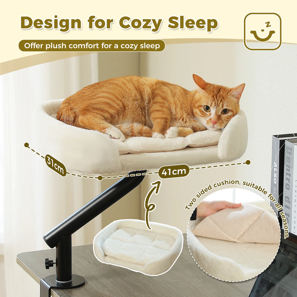 Cat Desk Bed, 360° Rotatable Stand for Indoor Cats, Adjustable