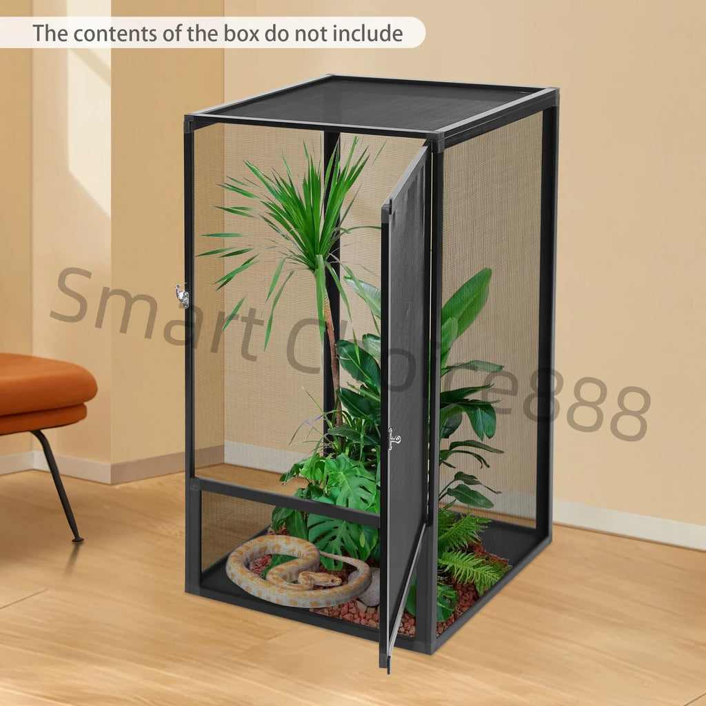 Glass Terrarium Reptile Screen Cage Enclosure, Pet Climbing Container for Snakes, Feeding Box for Crawling Pets