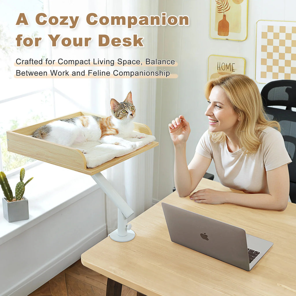 Cat Desk Bed, 360° Rotatable Stand for Indoor Cats, Adjustable