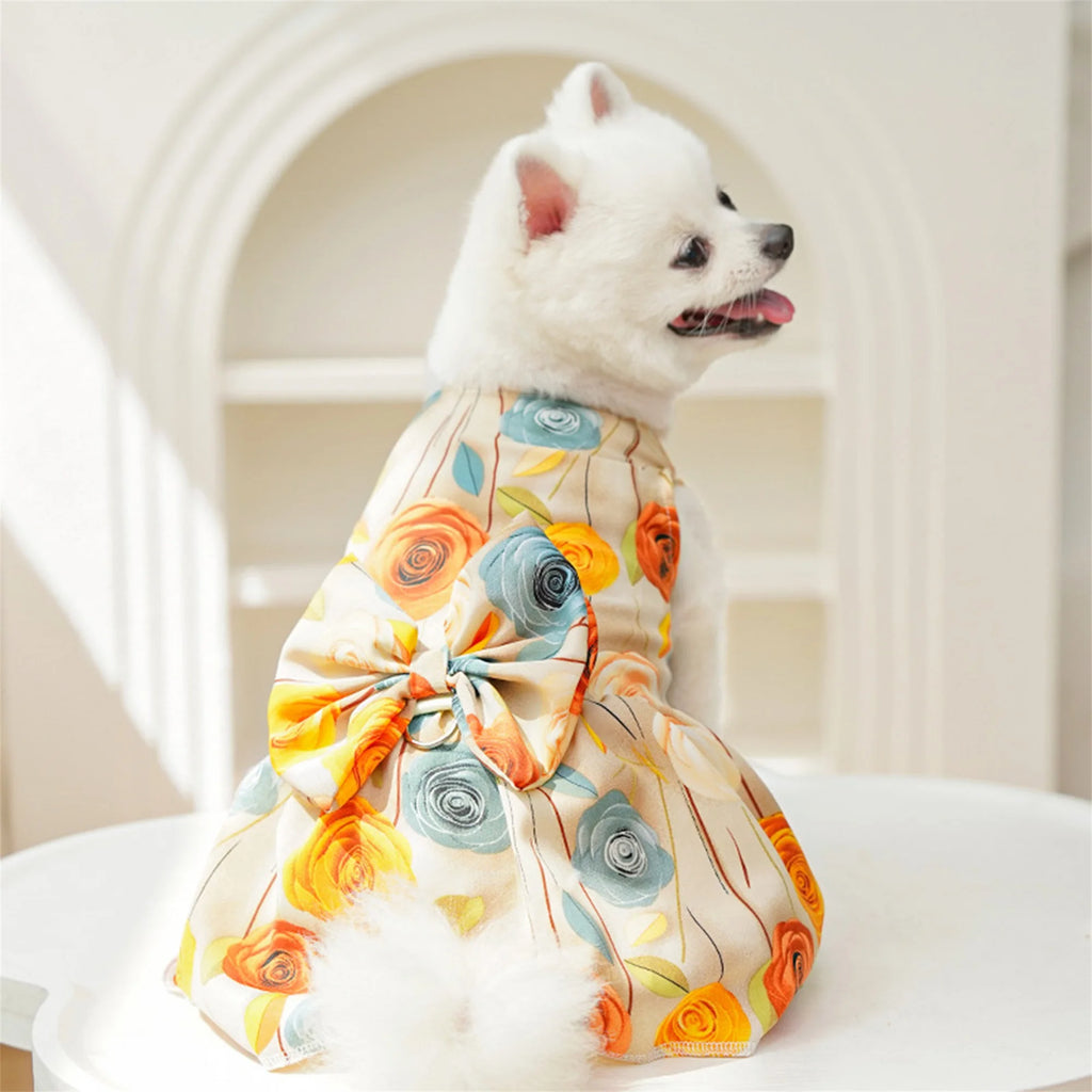 Cute Dog Floral Dress, Adorable Puppy Skirt for Small to Medium Sized Female Dogs/Cats