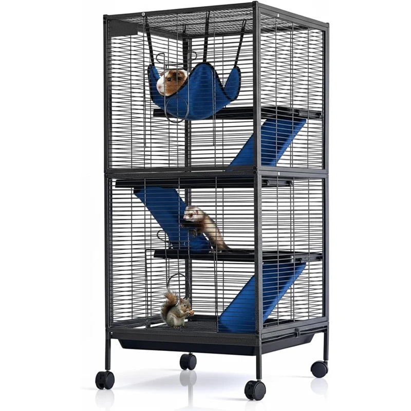 Small Heavy Duty Animal Cage, Multi-Level Habitat with Ramps & Storage Stand
