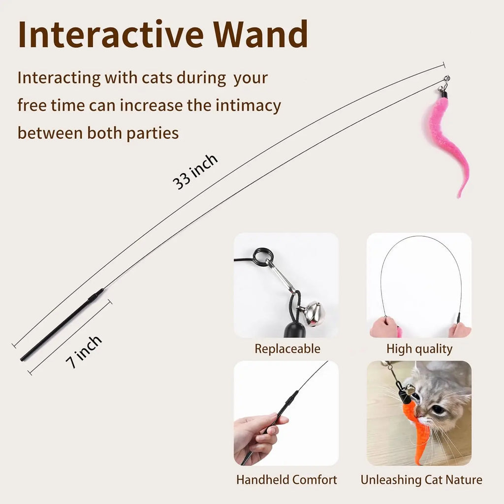Interactive Cat Toys Set with Wand, 8 Teaser Refills & 3 Hanging Toys