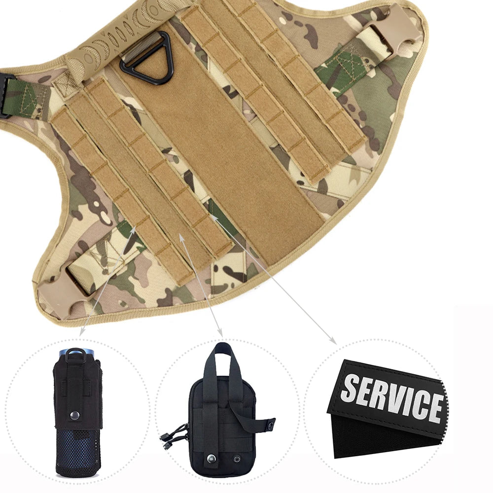 Military Large Dog Harness/Collar/Leash with a Bag of Patches Set