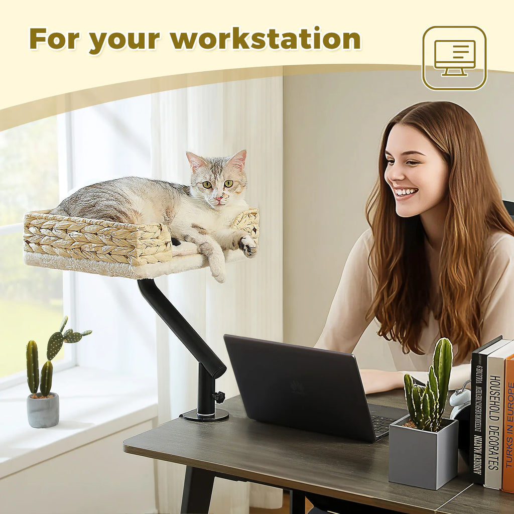 Cat Desk Bed, 360° Rotatable Stand for Indoor Cats, Adjustable