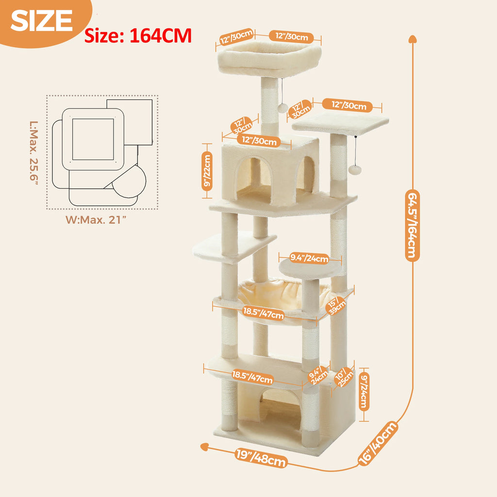 Large Cat Tree and Tower for Indoor Cats With Sisal-Covered Scratching Posts, Padded Perches and Condo