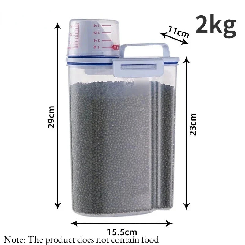 1pc Airtight Pet Food Storage Container, 1.5kg/2kg Plastic Sealed Jar with Measuring Cup for Dog Cat Dry Food Kibble
