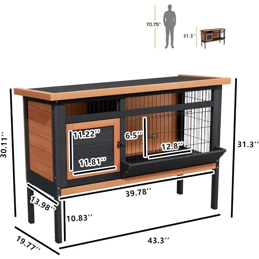 Rabbit Hutch, Hideout for Small Pets, Waterproof Chicken Coop, Wooden Construction and Deep Pull-Out Tray