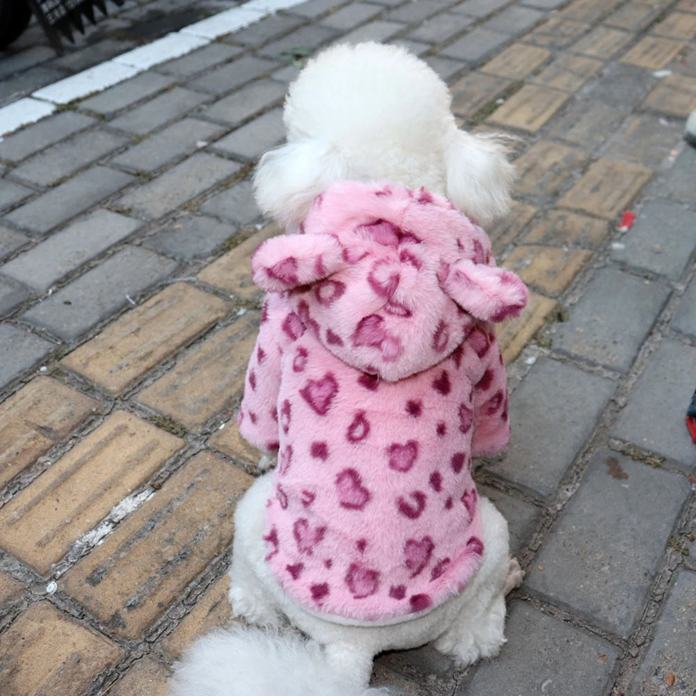Warm Fleece Winter Dog Clothes, Hoodie/Leopard French Bulldog Clothes for Small, Medium Dogs / Pet Costumes