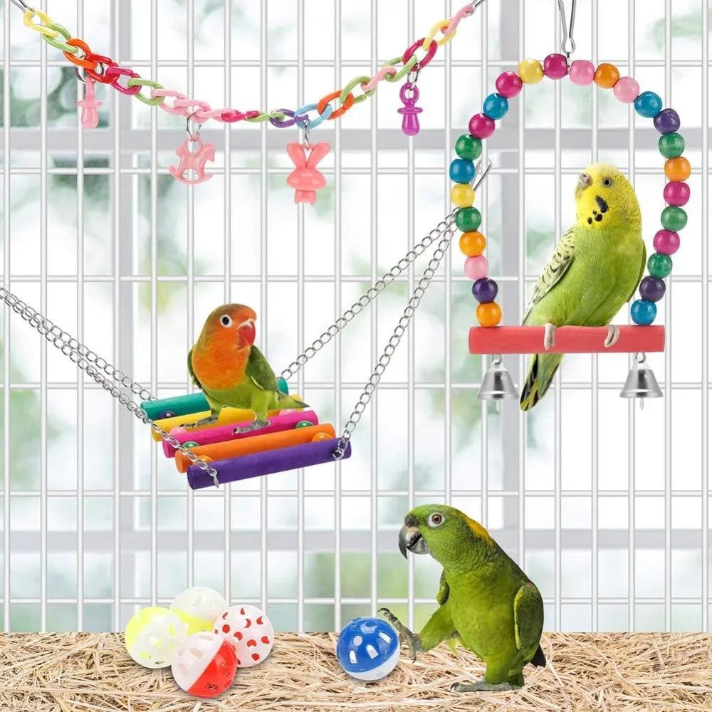 11 PCS Bird Toys for Parakeets or Budgies; Perch Swings, Cage Accessories