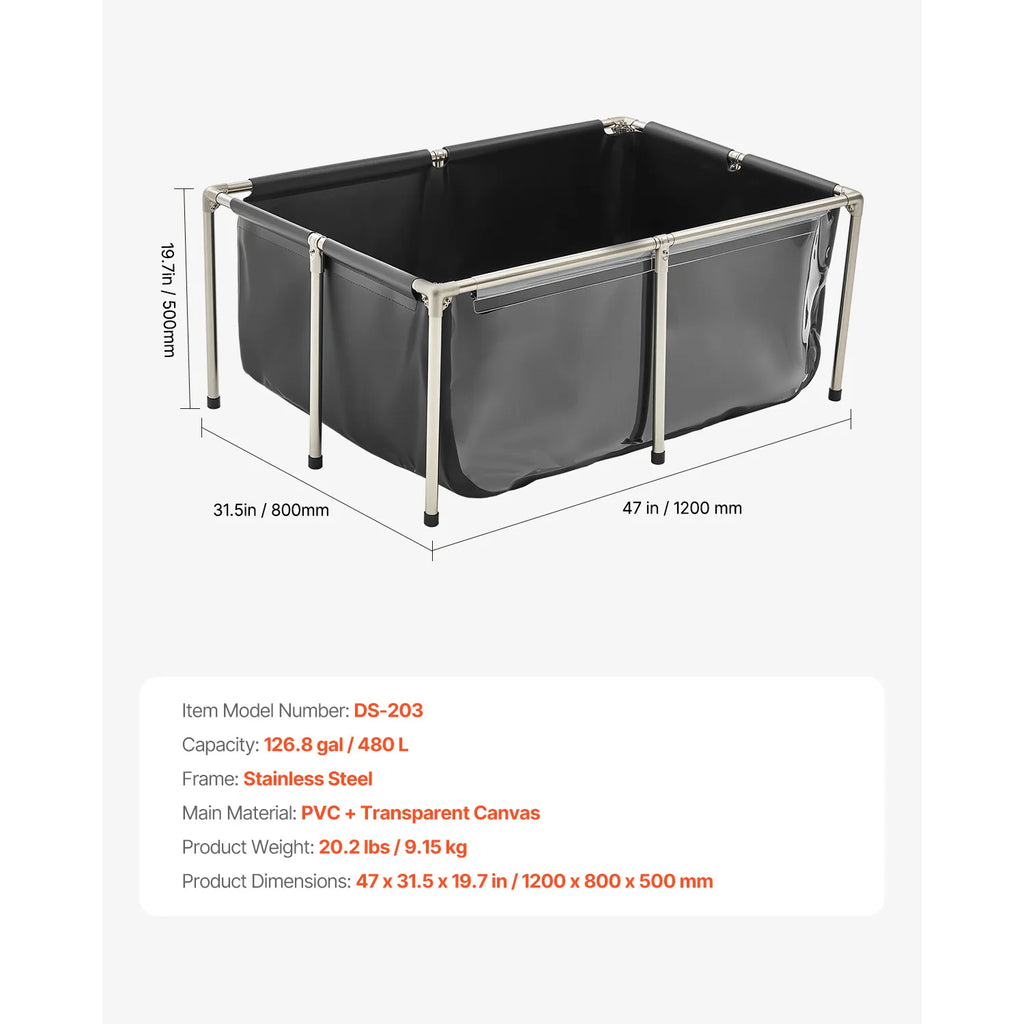 Canvas Above Ground Fish Pond PVC Koi Tank with Clear Viewing Panel for Breeding