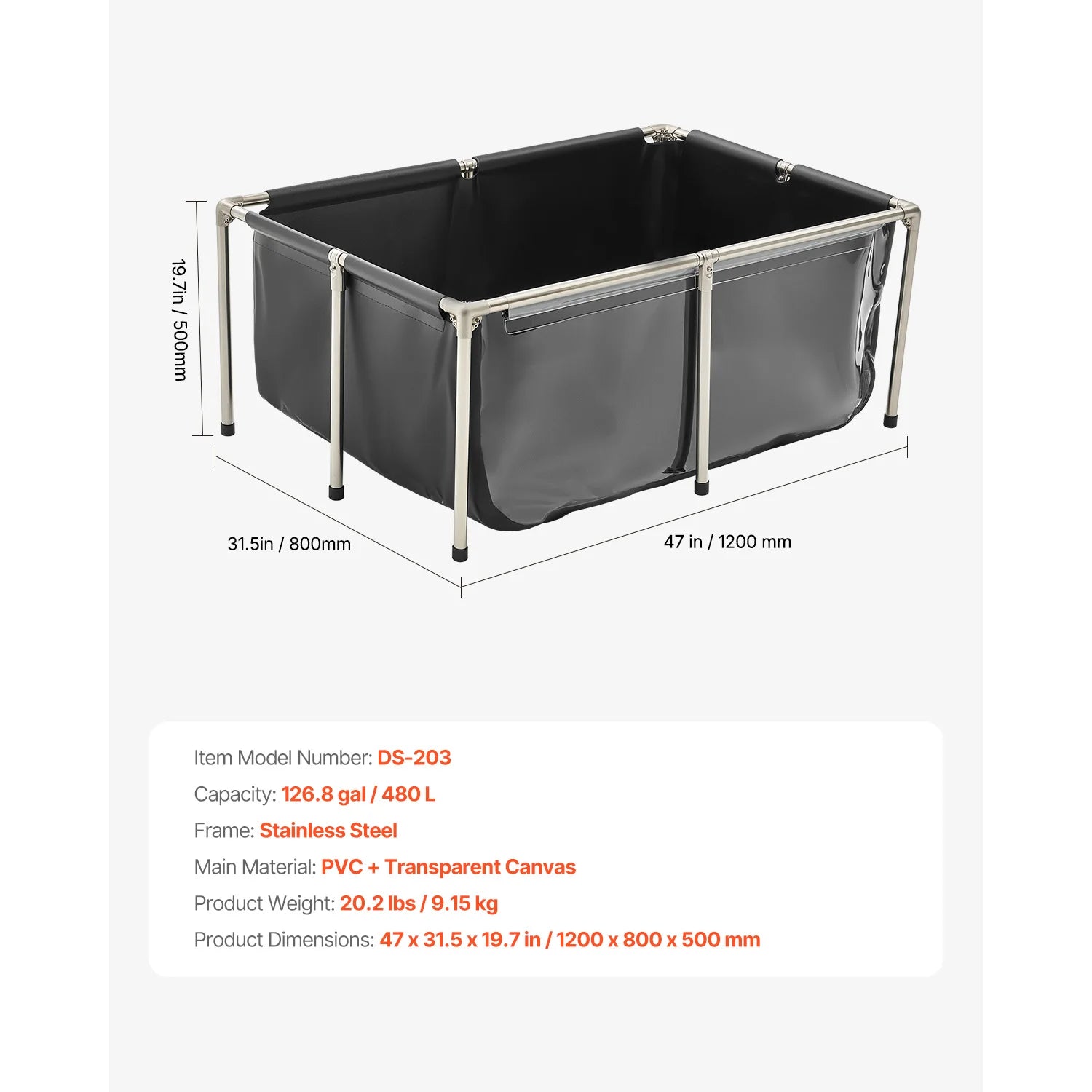 Canvas Above Ground Fish Pond PVC Koi Tank with Clear Viewing Panel for Breeding