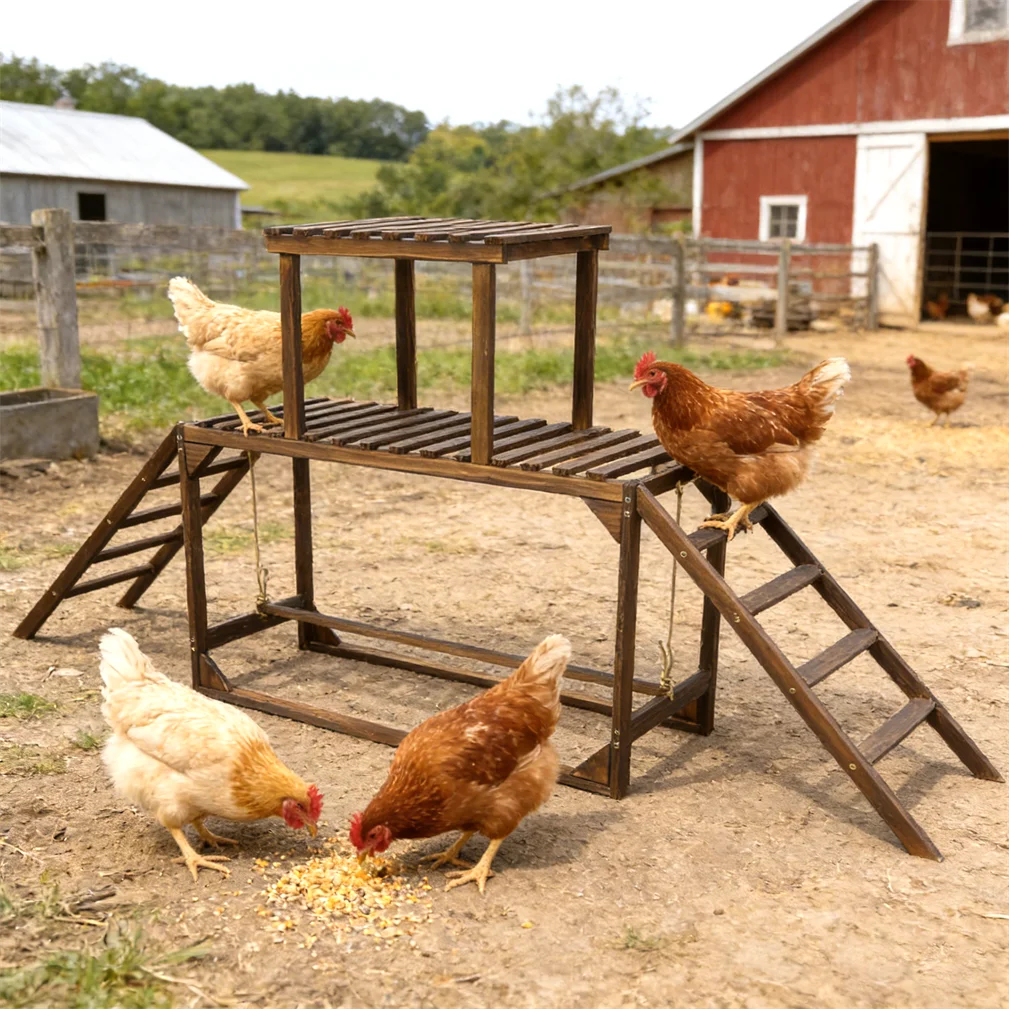 Solid Wood Chicken Perch and Climbing Ladder Activity with Roosting Bar