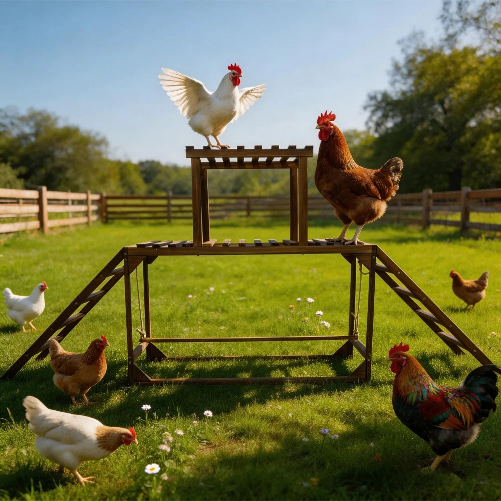 Solid Wood Chicken Perch and Climbing Ladder Activity with Roosting Bar