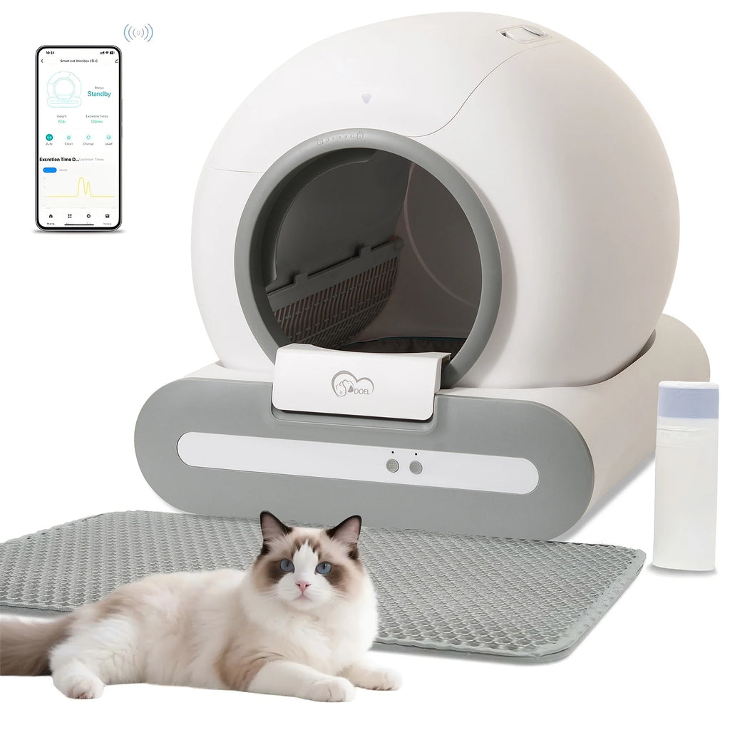 DOEL 65L Self-Cleaning Cat Litter Box ,Fit for Tofu & Mixed Litter, App Control ONLY/ Supports 2.4G WiFi w/Litter Mat & Trash Bags